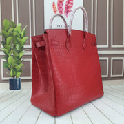 Genuine Crocodile Skin Leather Oversized Padlock Business Handbags Red