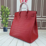 Genuine Crocodile Skin Leather Oversized Padlock Business Handbags Red