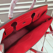 Genuine Crocodile Skin Leather Oversized Padlock Business Handbags Red