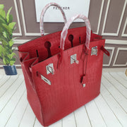 Genuine Crocodile Skin Leather Oversized Padlock Business Handbags Red