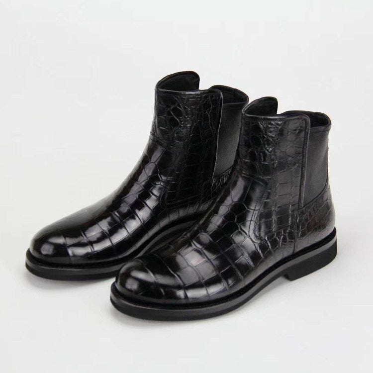 Crocodile Shoes Genuine Crocodile Skin Leather Chelsea Ankle Boots
