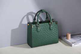 Genuine Ostrich Skin Leather Small Top Handle Bag
