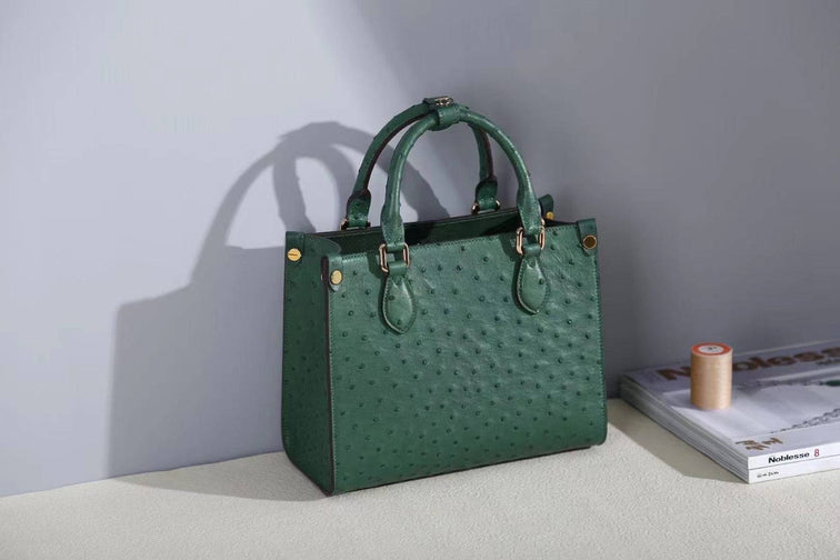 Genuine Ostrich Skin Leather Small Top Handle Bag
