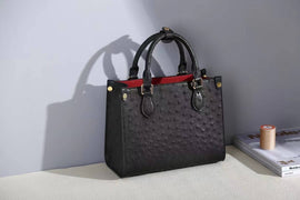 Genuine Ostrich Skin Leather Small Top Handle Bag