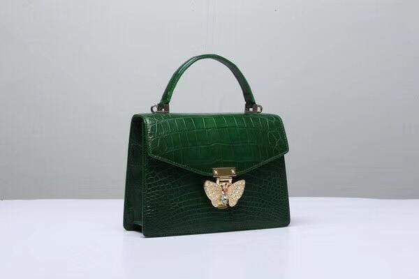 Genuine Crocodile Leather Top Handle Cross Body Bag Green