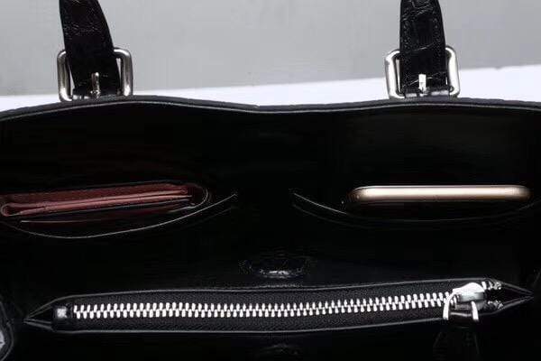 Genuine Crocodile Leather Top Handle Tote With Crossbody Strap Black