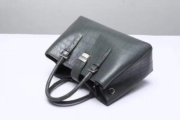 Genuine Crocodile Leather Top Handle Tote With Crossbody Strap Grey