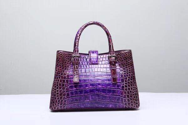 Genuine Crocodile Leather Top Handle Tote Shoulder Bag Vintage Purple