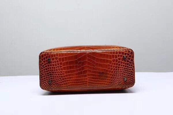 Genuine Crocodile Leather Top Handle Tote Shoulder Bag Vintage Wine Red