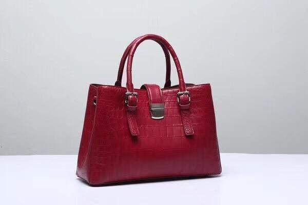 Genuine Crocodile Leather Top Handle Tote With Crossbody Strap Wine Red