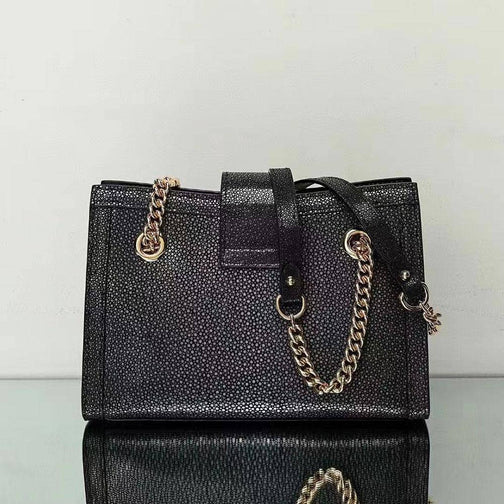 GenuinePearl Stingray Leather Tote Shoulder Chain Bag Black