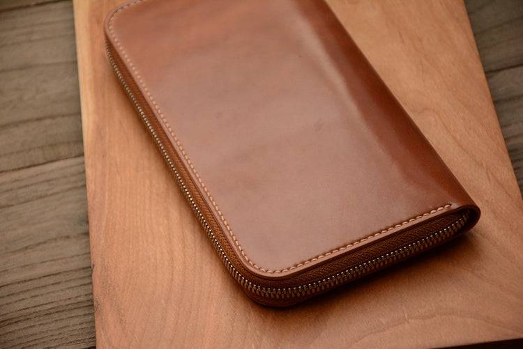 Handmade US Horween Shell Cordovan Leather Original Whisky Long Wallet Clutch Bag
