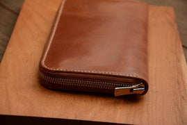 Handmade US Horween Shell Cordovan Leather Original Whisky Long Wallet Clutch Bag