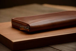 Handmade US Horween Shell Cordovan Leather Original Whisky Long Wallet Clutch Bag