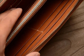 Handmade US Horween Shell Cordovan Leather Original Whisky Long Wallet Clutch Bag