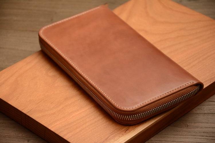 Handmade US Horween Shell Cordovan Leather Original Whisky Long Wallet Clutch Bag