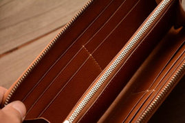 Handmade US Horween Shell Cordovan Leather Original Whisky Long Wallet Clutch Bag