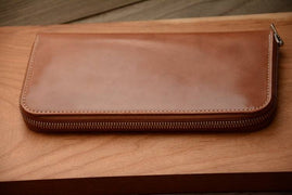 Handmade US Horween Shell Cordovan Leather Original Whisky Long Wallet Clutch Bag