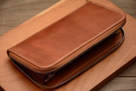 Handmade US Horween Shell Cordovan Leather Original Whisky Long Wallet Clutch Bag