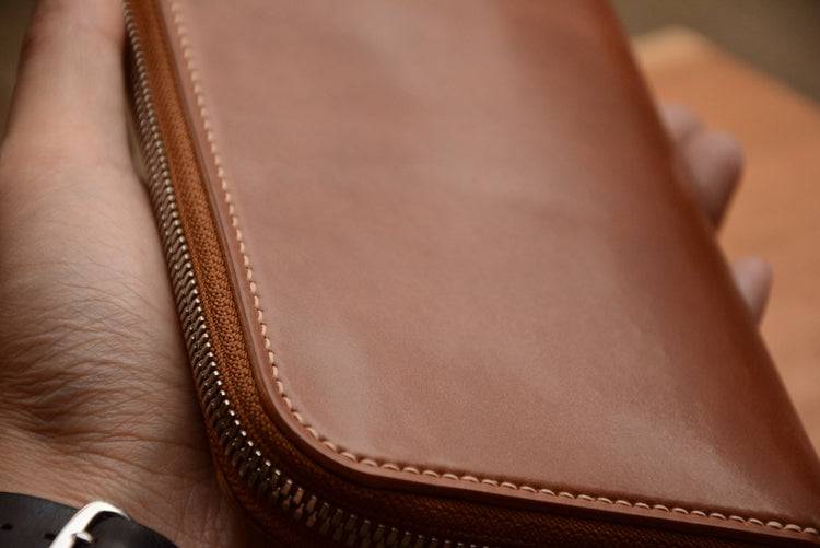 Handmade US Horween Shell Cordovan Leather Original Whisky Long Wallet Clutch Bag