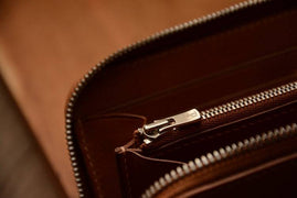 Handmade US Horween Shell Cordovan Leather Original Whisky Long Wallet Clutch Bag