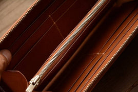 Handmade US Horween Shell Cordovan Leather Original Whisky Long Wallet Clutch Bag