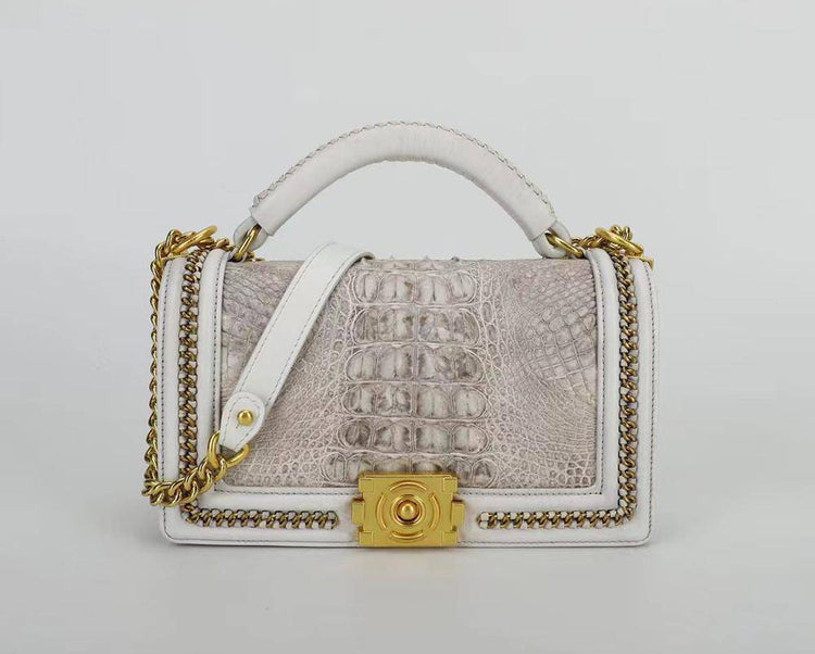 Himalaya White Crocodile Leather Chain Flap Shoulder Bag For Ladies