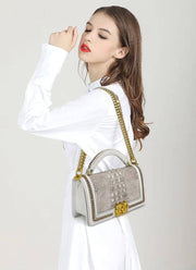 Himalaya White Crocodile Leather Chain Flap Shoulder Bag For Ladies
