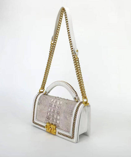 Himalaya White Crocodile Leather Chain Flap Shoulder Bag For Ladies