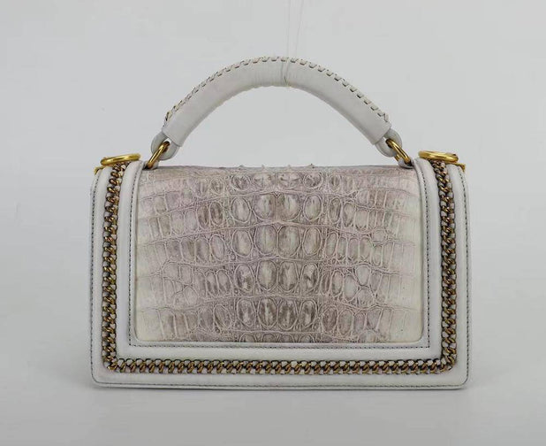 Himalaya White Crocodile Leather Chain Flap Shoulder Bag For Ladies