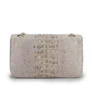 Himalaya White Crocodile Leather Flap Chain Shoulder Bag