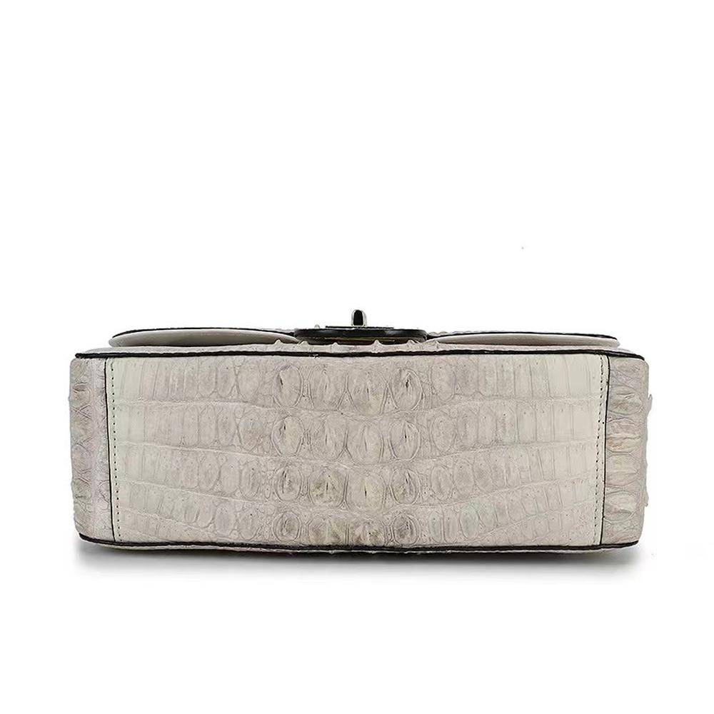 Himalaya White Crocodile Leather Flap Chain Shoulder Bag