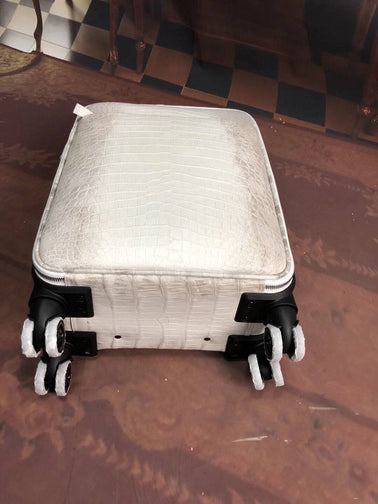 Himalaya White Crocodile Skin Leather luggage /Roll Aboard Suitcase Weekend/Travel Bag Trolley Case Universal Wheels 20-Inch