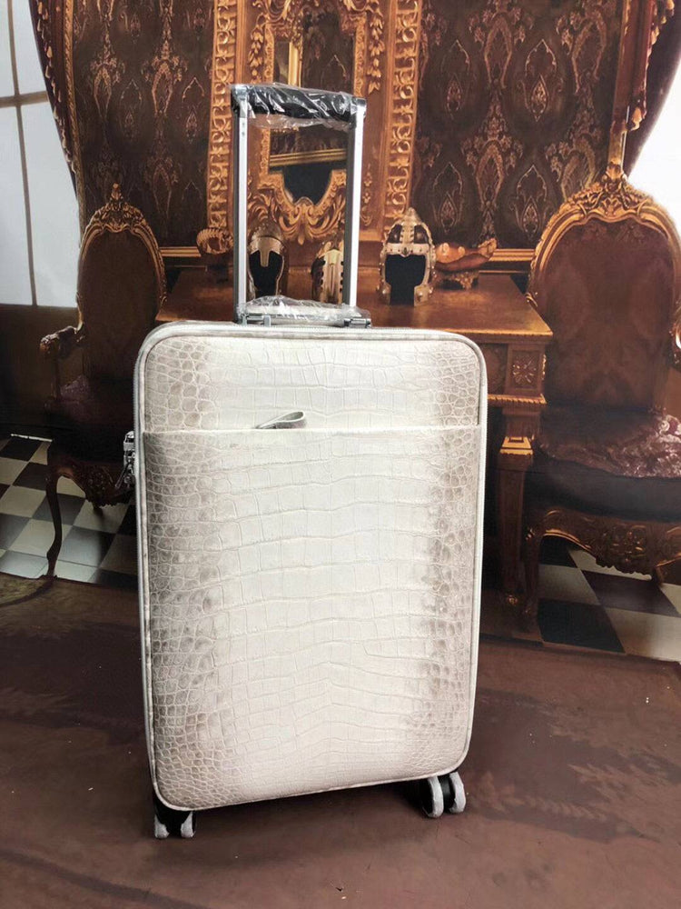 Himalaya White Crocodile Skin Leather luggage /Roll Aboard Suitcase Weekend/Travel Bag Trolley Case Universal Wheels 20-Inch