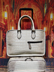 Himalaya White Crocodile Skin Leather luggage /Roll Aboard Suitcase Weekend/Travel Bag Trolley Case Universal Wheels 20-Inch