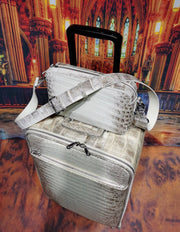 Himalaya White Crocodile Skin Leather luggage /Roll Aboard Suitcase Weekend/Travel Bag Trolley Case Universal Wheels 20-Inch