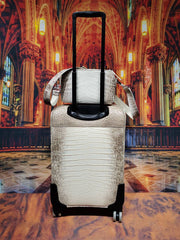Himalaya White Crocodile Skin Leather luggage /Roll Aboard Suitcase Weekend/Travel Bag Trolley Case Universal Wheels 20-Inch