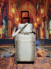 Himalaya White Crocodile Skin Leather luggage /Roll Aboard Suitcase Weekend/Travel Bag Trolley Case Universal Wheels 20-Inch