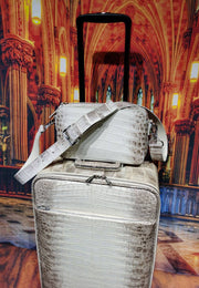 Himalaya White Crocodile Skin Leather luggage /Roll Aboard Suitcase Weekend/Travel Bag Trolley Case Universal Wheels 20-Inch