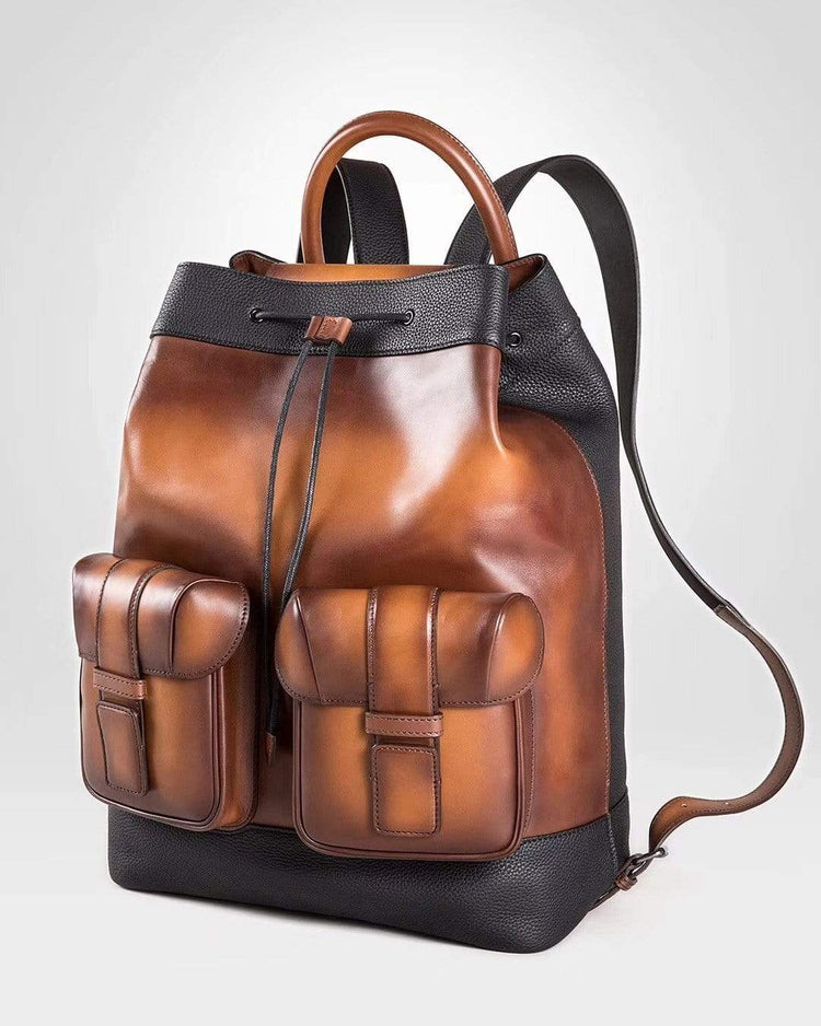 Large Vintage Smooth Cowhide Leather Backpack & Rucksack