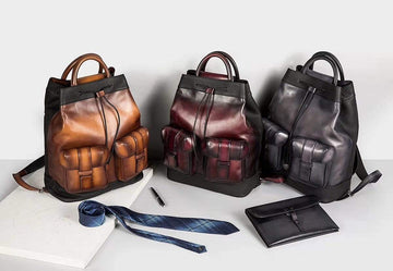 Large Vintage Smooth Cowhide Leather Backpack & Rucksack