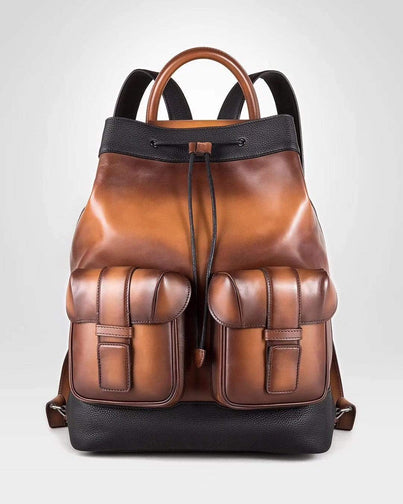 Large Vintage Smooth Cowhide Leather Backpack & Rucksack