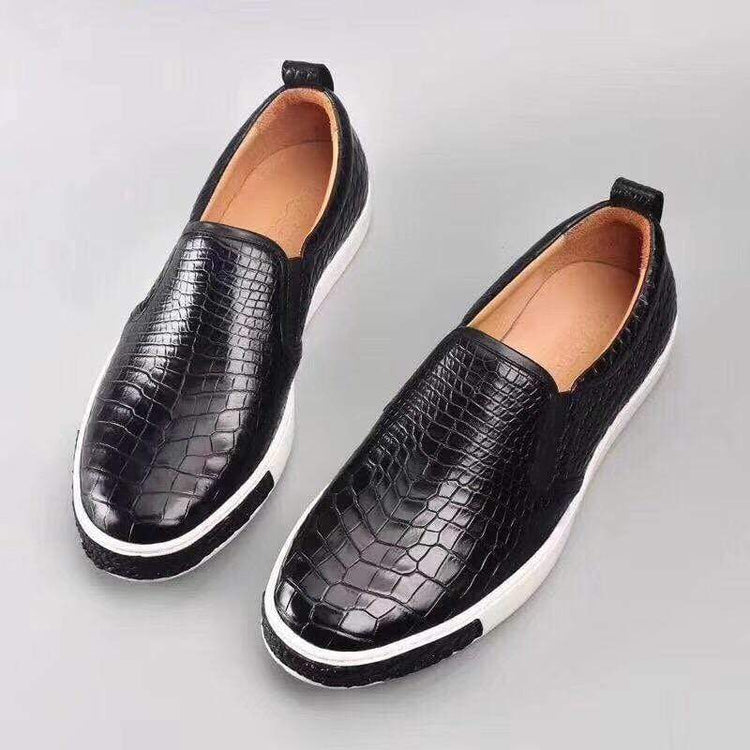 Crocodile Shoes Men Crocodile Leather Driving Shoes Slip on Platform Loafers Working Shoes
