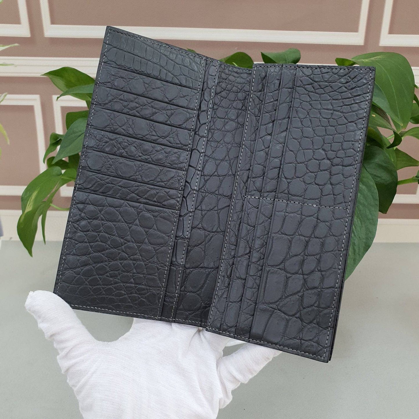 Preorder Brown Crocodile Leather Mens Suit Wallet