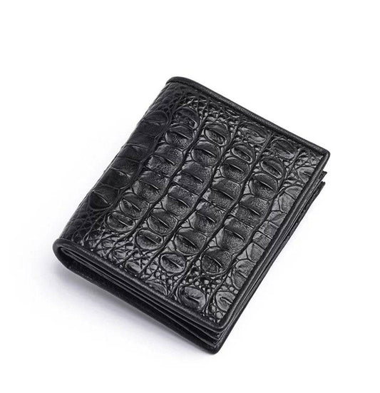 Men Bifold Leather Wallet- Genuine Crocodile Leather Back Bone Leather