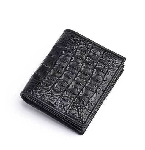Men Bifold Leather Wallet- Genuine Crocodile Leather Back Bone Leather