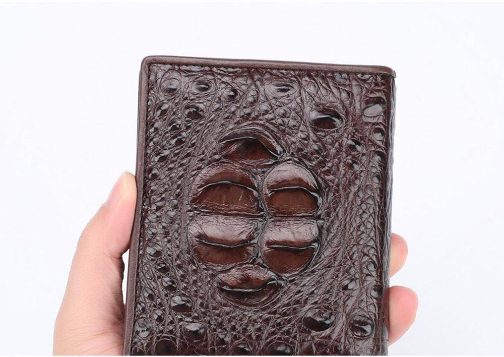 Men Bifold Leather Wallet- Genuine Crocodile Leather Head Bone Leather