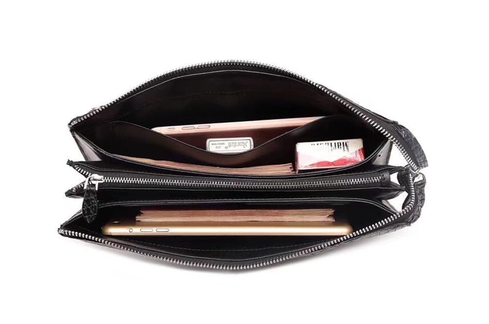 Preorder Men's Business Dark Green Crocodile Bone Leather Zip Clutch Long Wallet Purse Credit Card Holder Dark Green