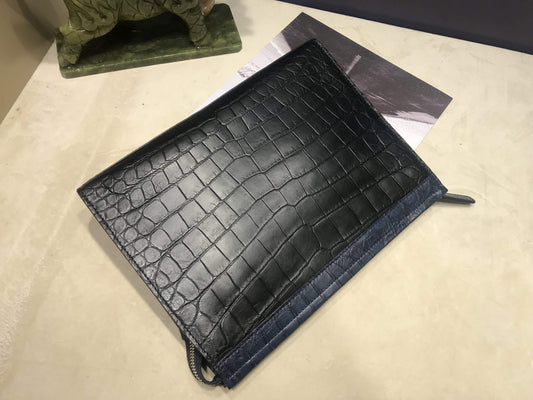 Men's Clutch Bag, Crocodile Belly Leather Clutches ,pouch,Leather Zip pouch Bags