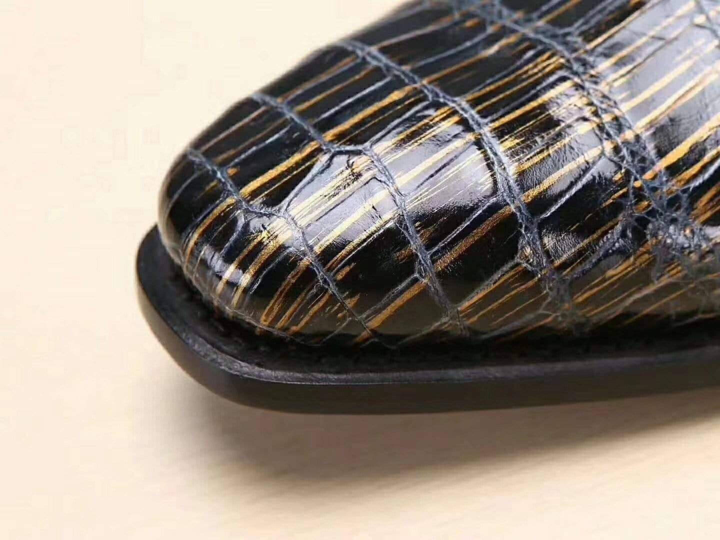 Crocodile Shoes Men s Crocodile Leather Gold burnishes Lace-Up Shoes ,Goodyear Sole